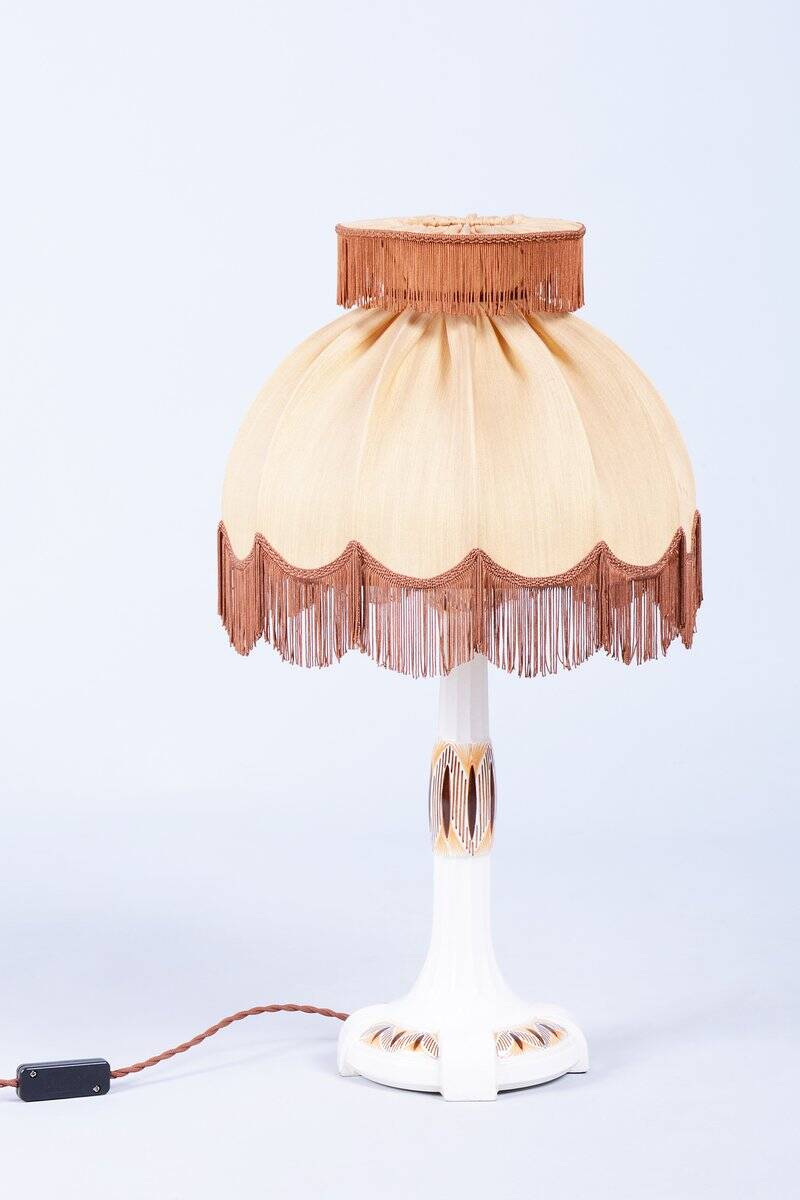Art Deco Table Lamp in Ceramic and Textile Lampshade, Austria-Vienna, 1910s