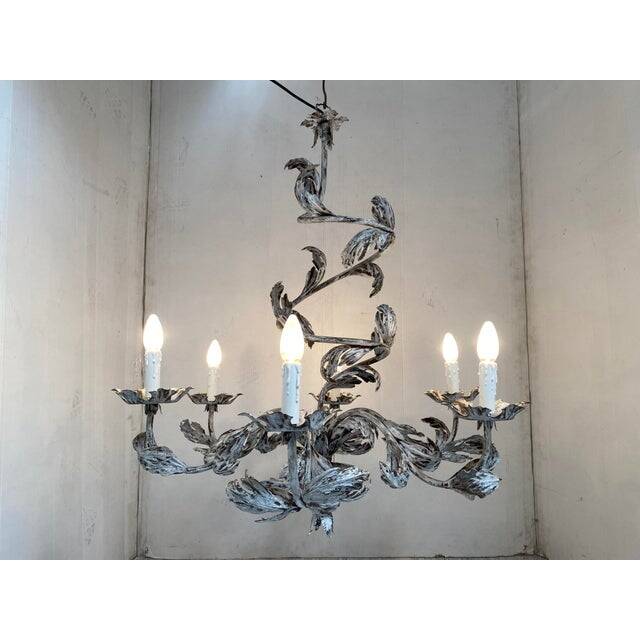 Contemporary brunish-clay florentine wrought iron leafs chandelier