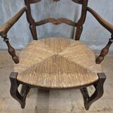 French provincial oak armchair with woven seat, early 20th century, France