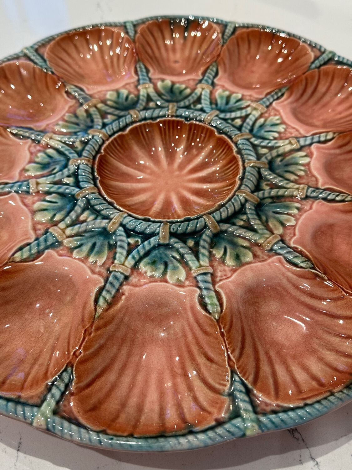 Sarreguemines earthenware oyster dish