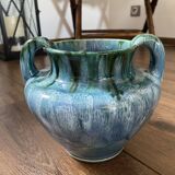Vase grès flamme bleu vert