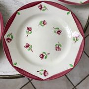 Set of 5 flat plates digoin sarreguemines model aigues-vives hand painted years 30-40