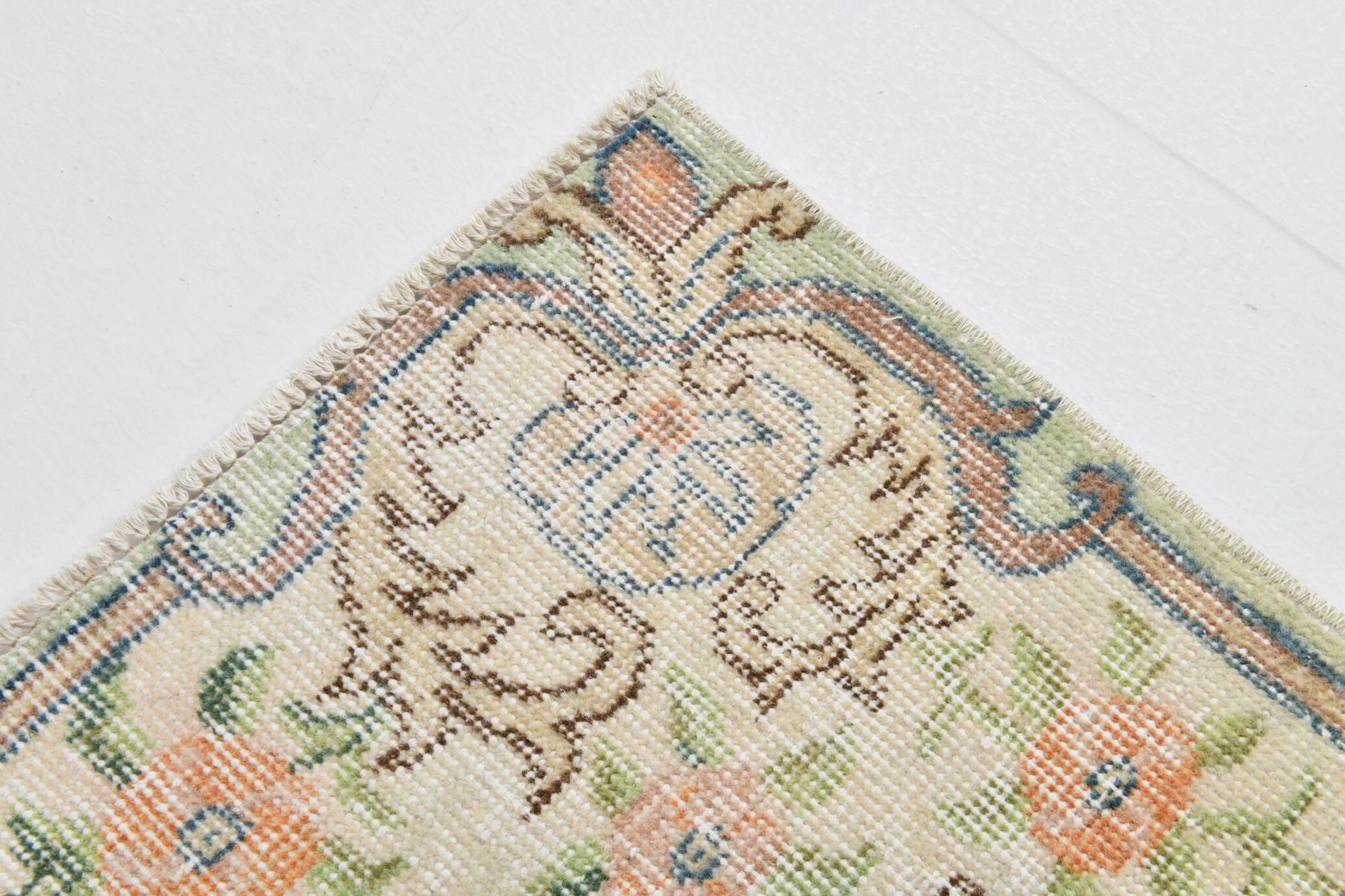 Light Yellow & Brown Turkish Rug, 114x204Cm