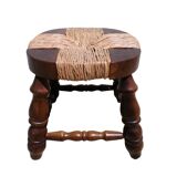Antique wooden and straw stool