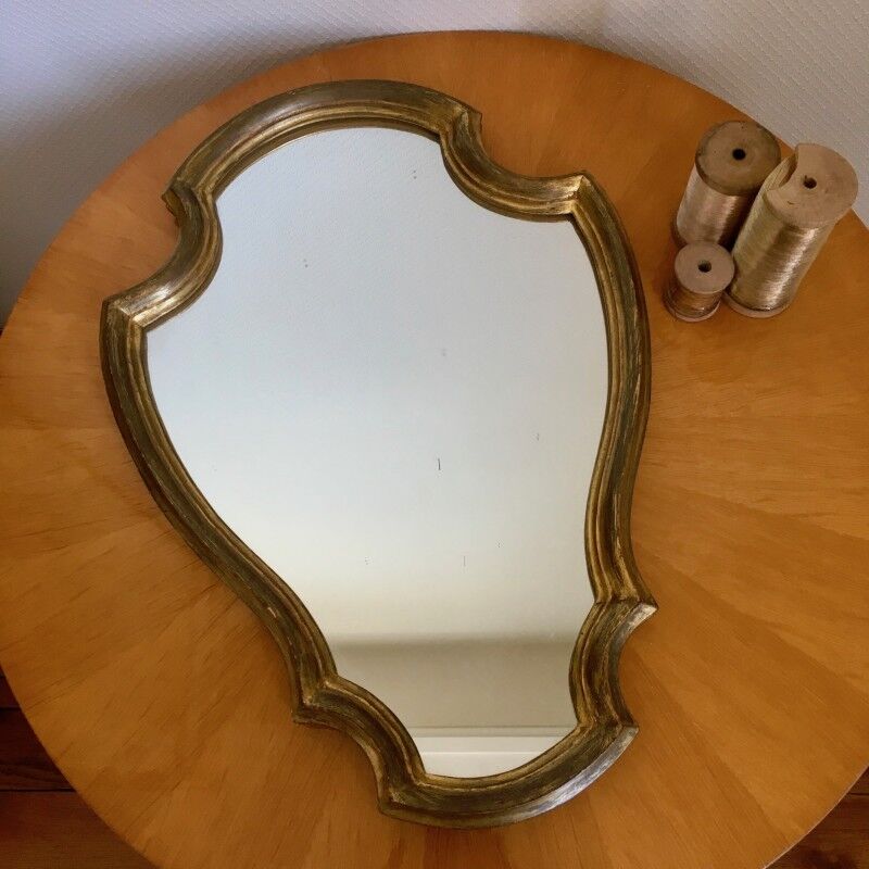 Miroir baroque doré 1950 - 33x49cm