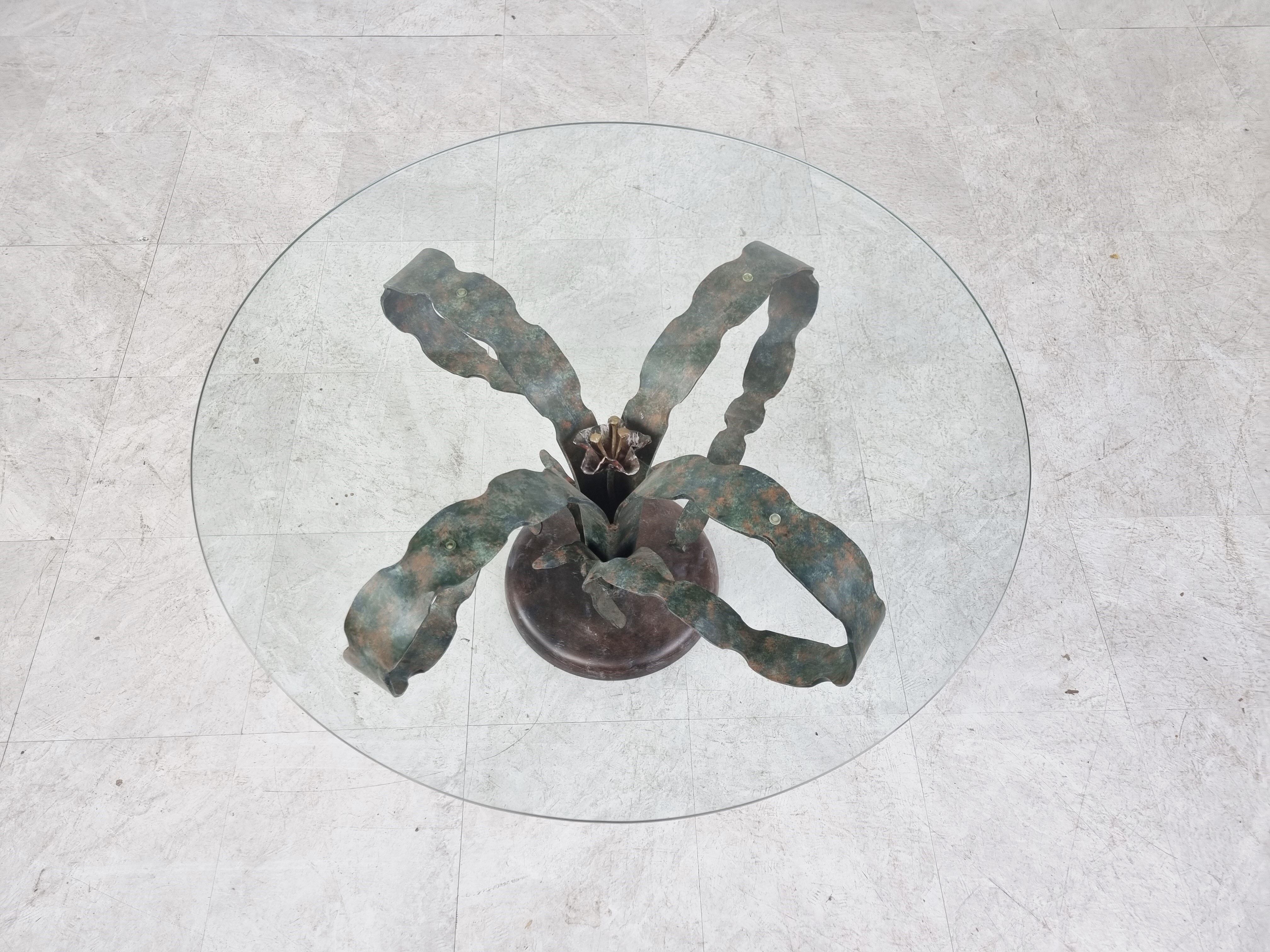 Sculpted steel flower coffee table, 1970s