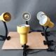 Series of 5 yellow lacquered adjustable clamp spotlights 1980 Vintage.