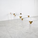 Set of 3 lucite and brass nesting tables, 1970s
