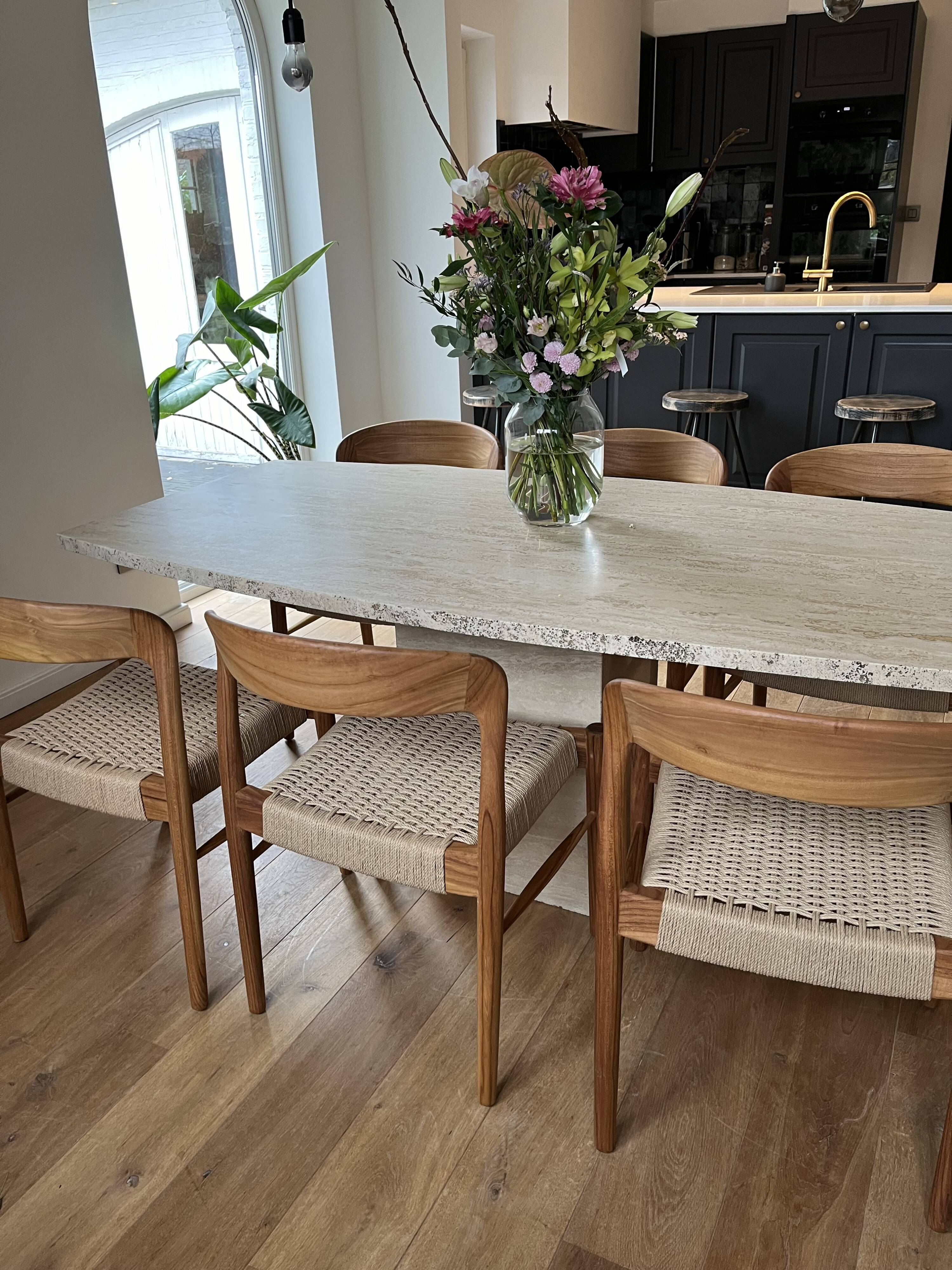 6 teak and rope bistro chairs