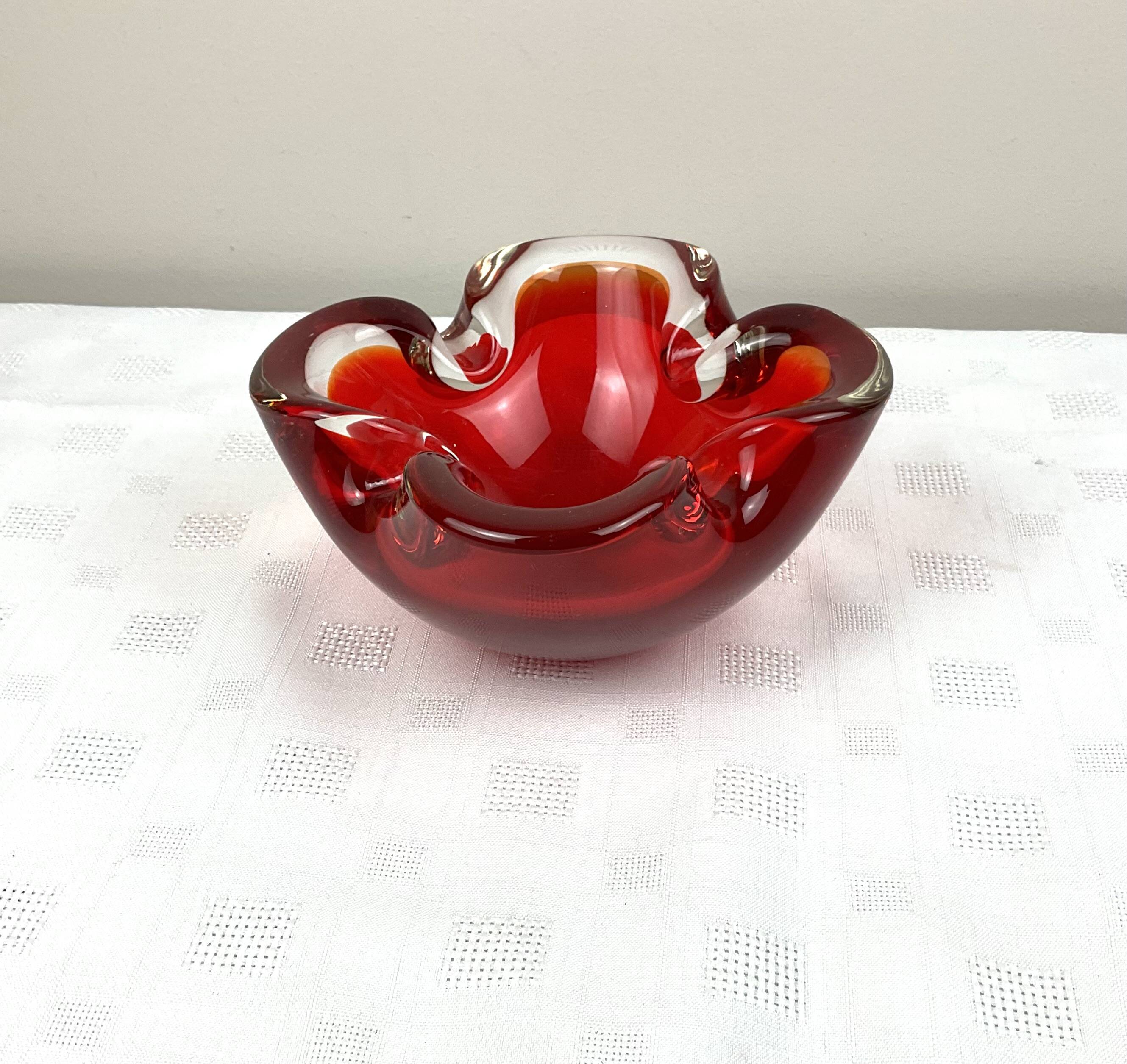 Vintage Murano style solid red glass ashtray
