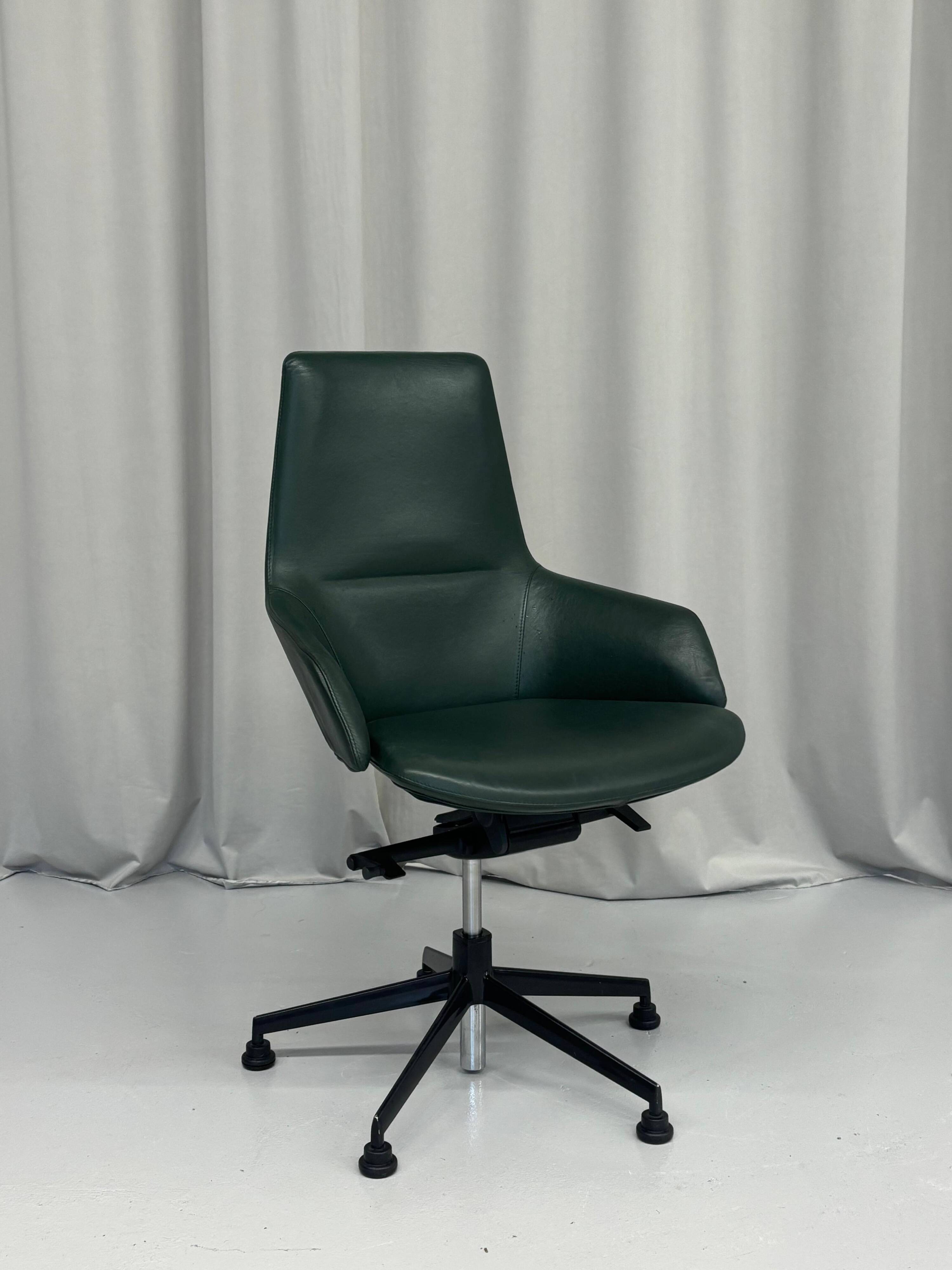 Green Leather Office Chair By Arper, Italy 2000’s