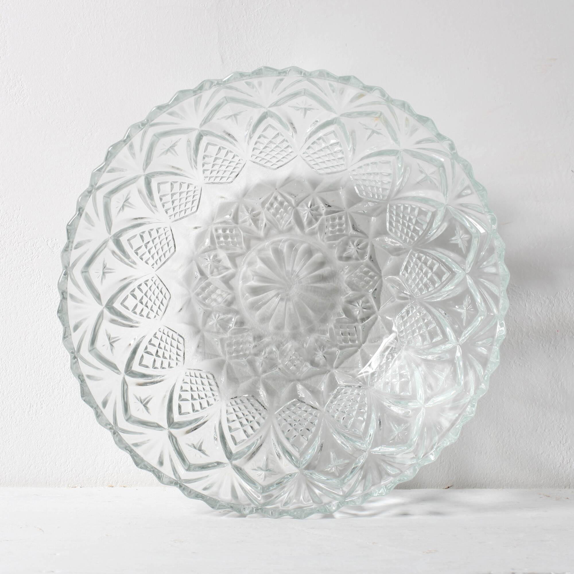 Mid-century Clear Pressed Glass Fruit Bowl / Italy / 1970s