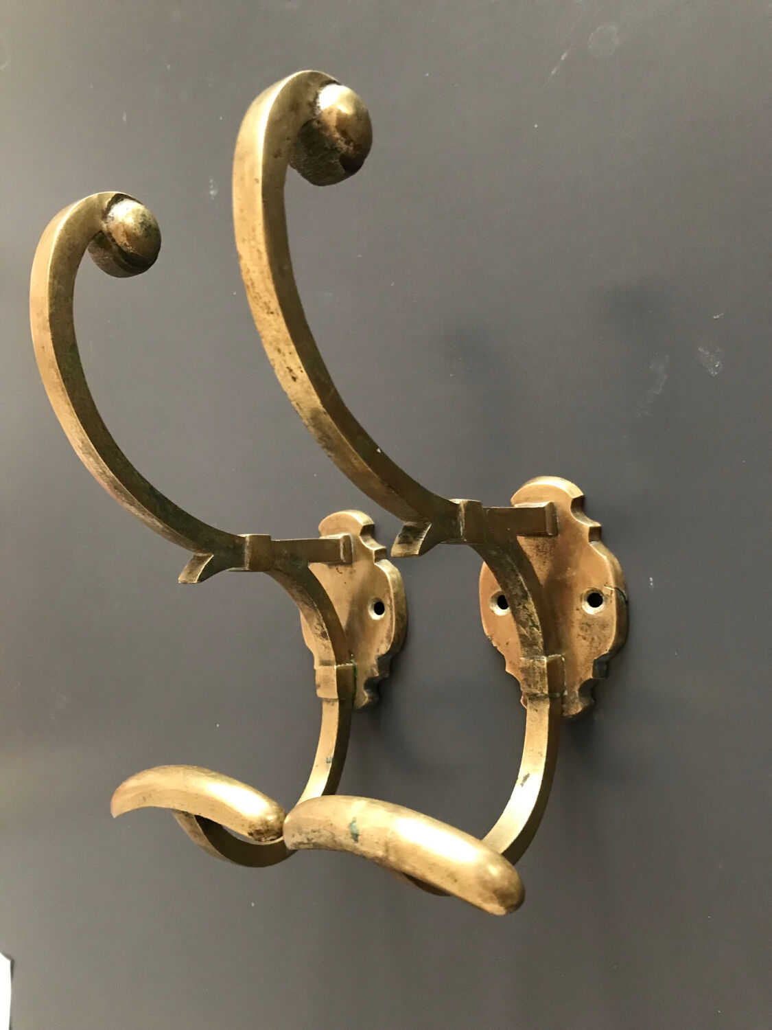 2 double hooks vintage brass coat rack