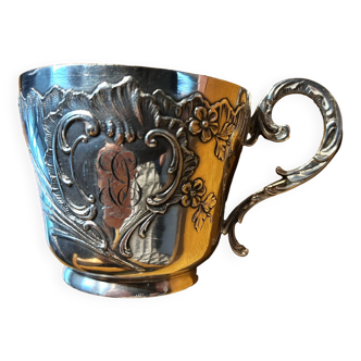 Large silver-plated Gallia cup with numbered rooster and goat's head hallmarks
