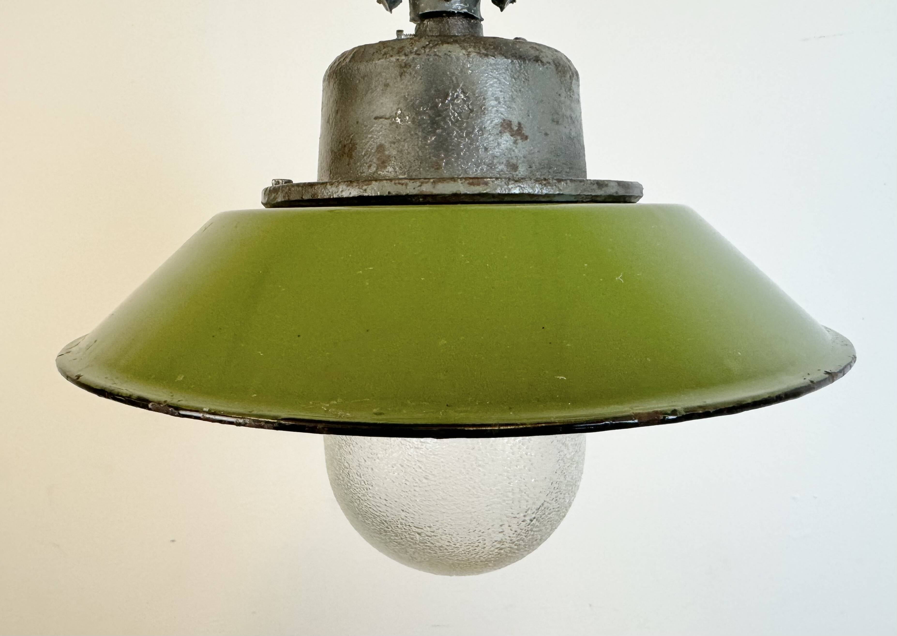 Green Enamel and Cast Iron Industrial Pendant Light, 1960s