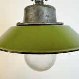 Green Enamel and Cast Iron Industrial Pendant Light, 1960s