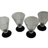 Art Deco, four striped liqueur glasses on black stem circa 1930
