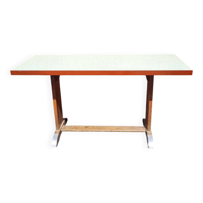 Table de salle à manger Art Déco en chêne plateau stratifié nacré 145x60 cm