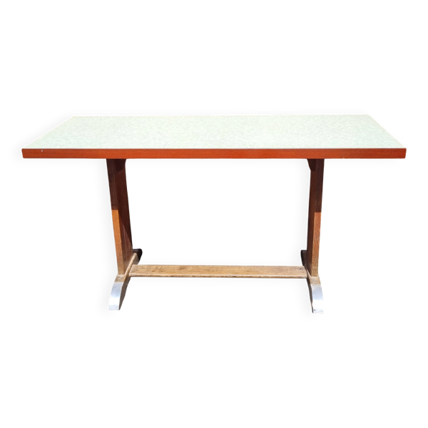 Table de salle à manger Art Déco en chêne plateau stratifié nacré 145x60 cm