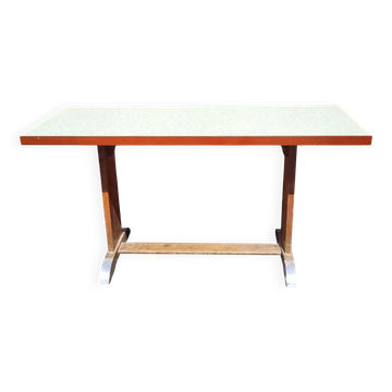 Table de salle à manger Art Déco en chêne plateau stratifié nacré 145x60 cm