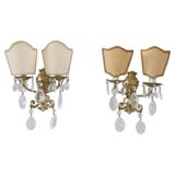 Sconces In Gilded Bronze And Crystal, 1980s, Set Of 2