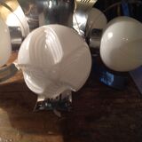 Vintage chandelier in opaline and stainless steel, 70s.