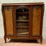Louis XV style bookcase in mahogany and burr walnut, 20th century