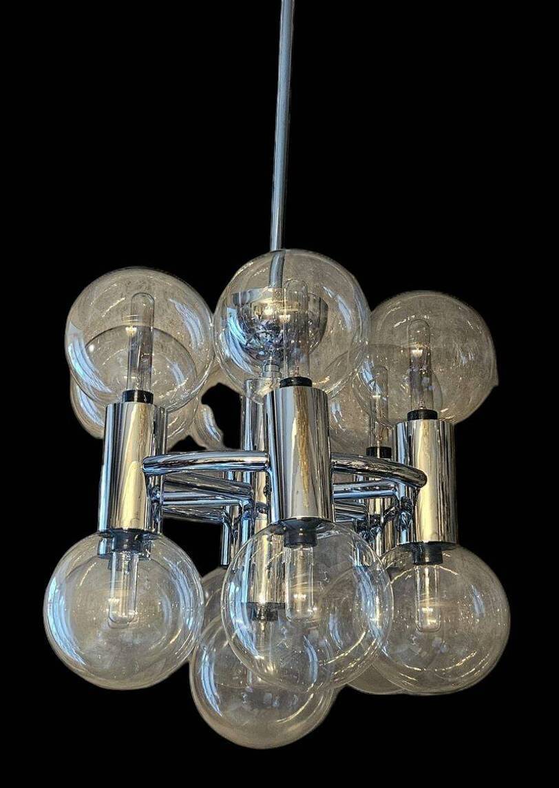 Pair of Chrome Sputnik Chandeliers by Motoko Ishii for Staff 1970