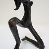 Sculptural candlestick anthropomorphic bronze blackened with woman's figure 70s
