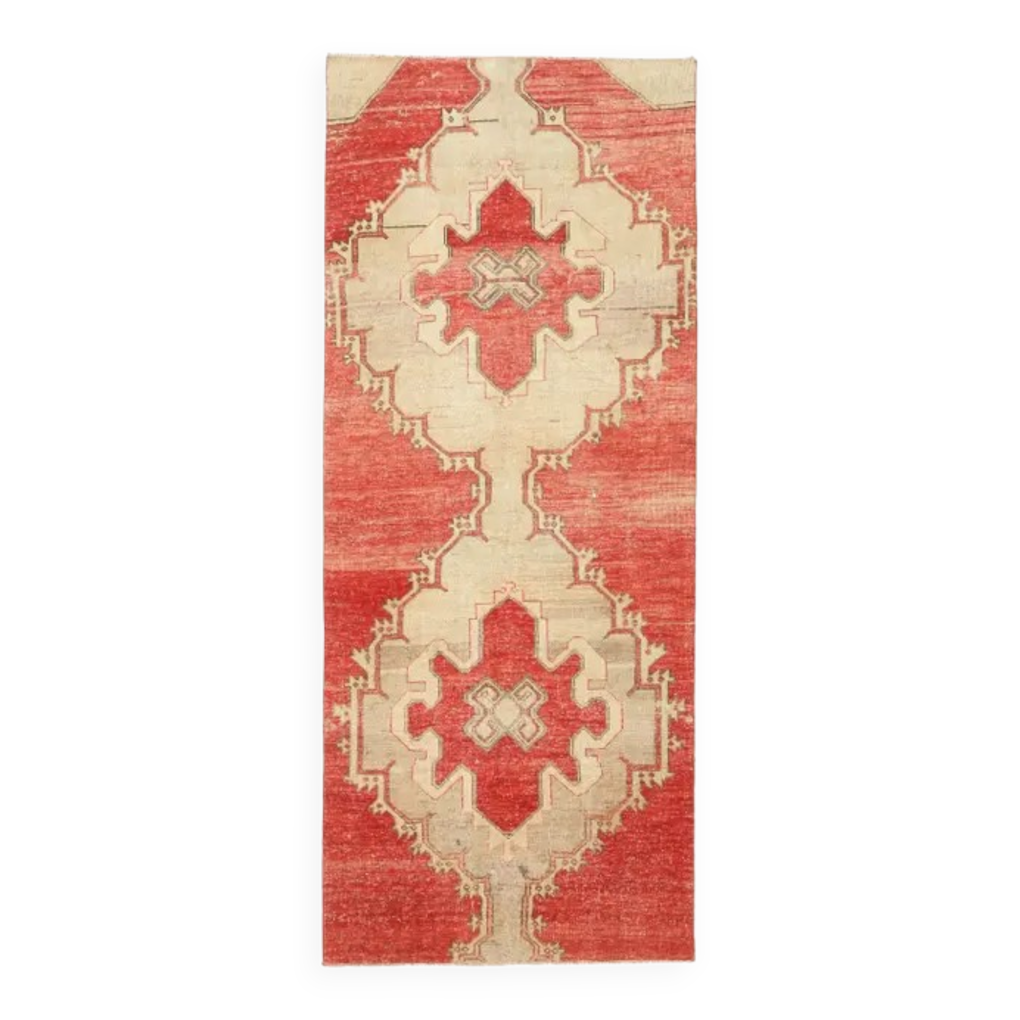 1970s Turkish Hand-Knotted Wool Cotton Red Runner Rug 104x260
