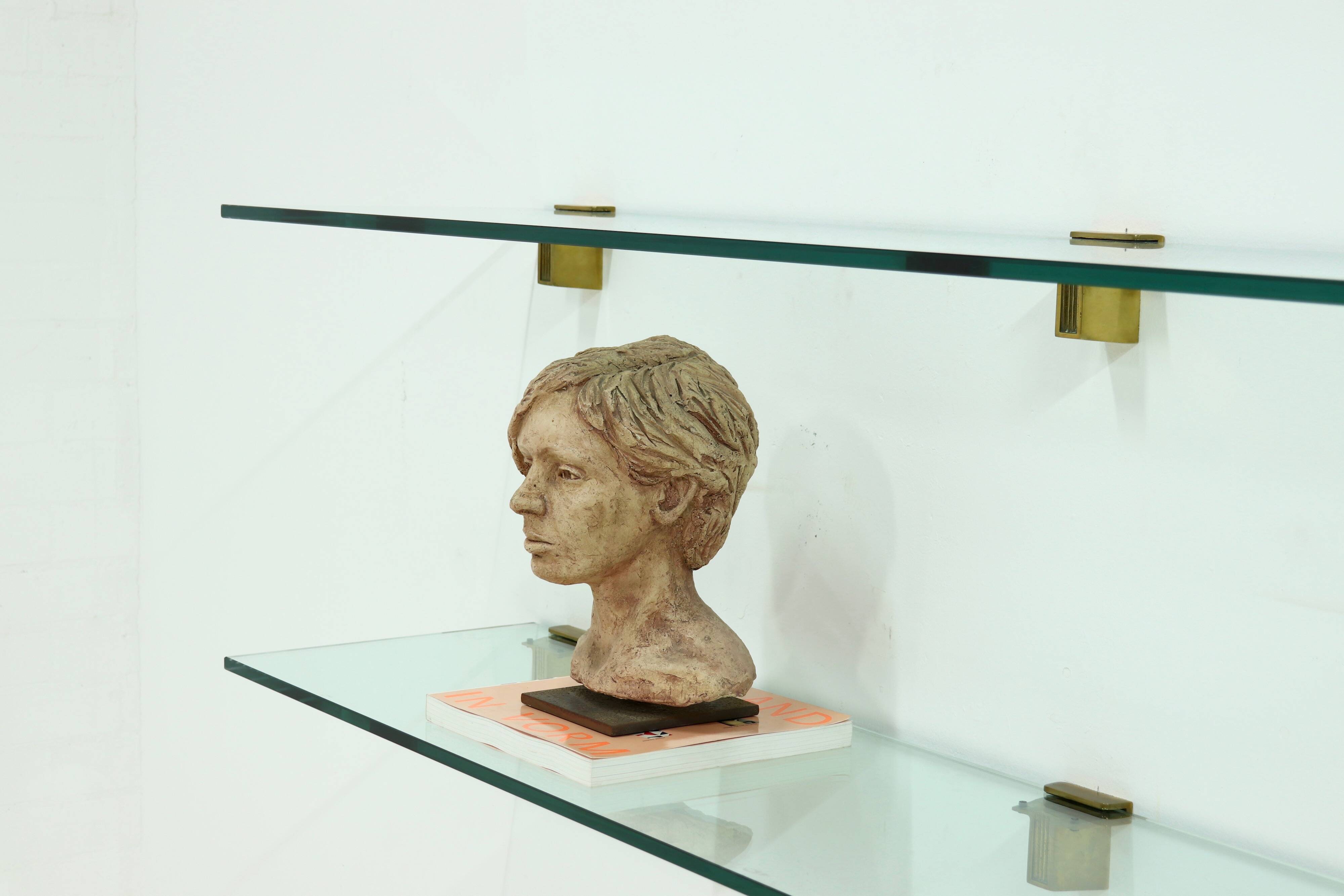 Rare Large Peter Ghyczy Brass and Glass Wall-Mounted Shelving Unit 1970s