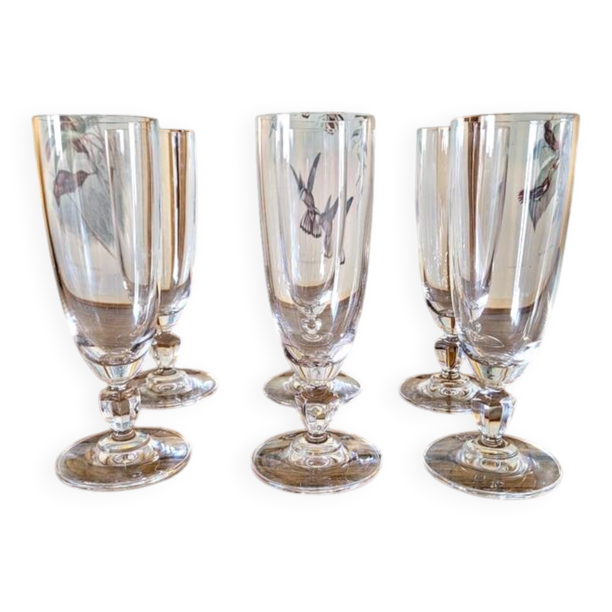 Vintage crystal champagne flutes, low stem (set of 6)