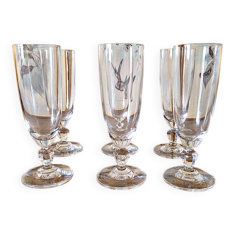 Vintage crystal champagne flutes, low stem (set of 6)