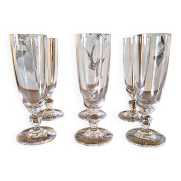 Flûtes à champagne vintage en cristal, jambe basse