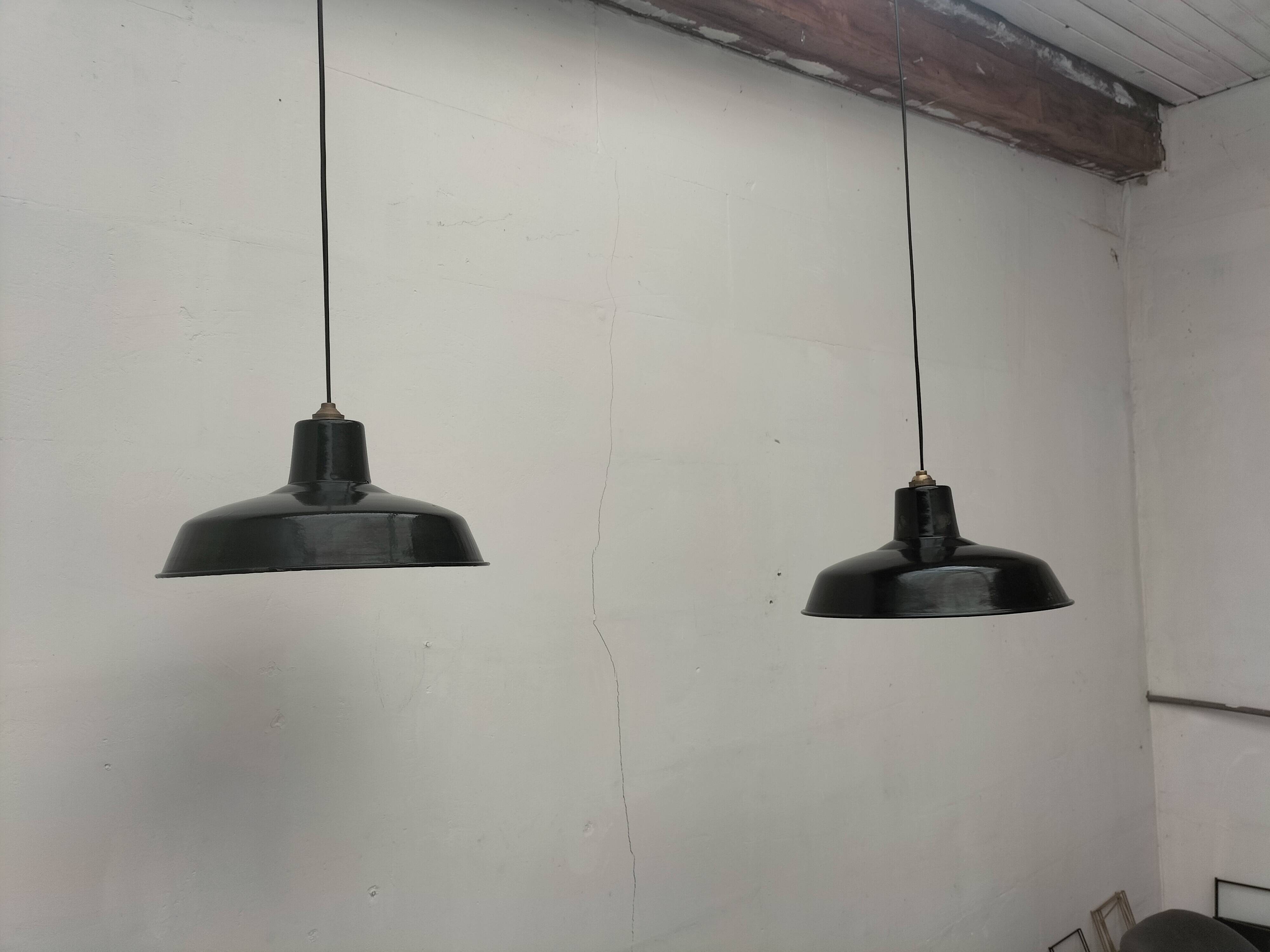Enameled sheet metal pendant lights