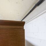 French wardrobe with tapered legs, 3 doors, 1 mirror (27*130), and 1 drawer.