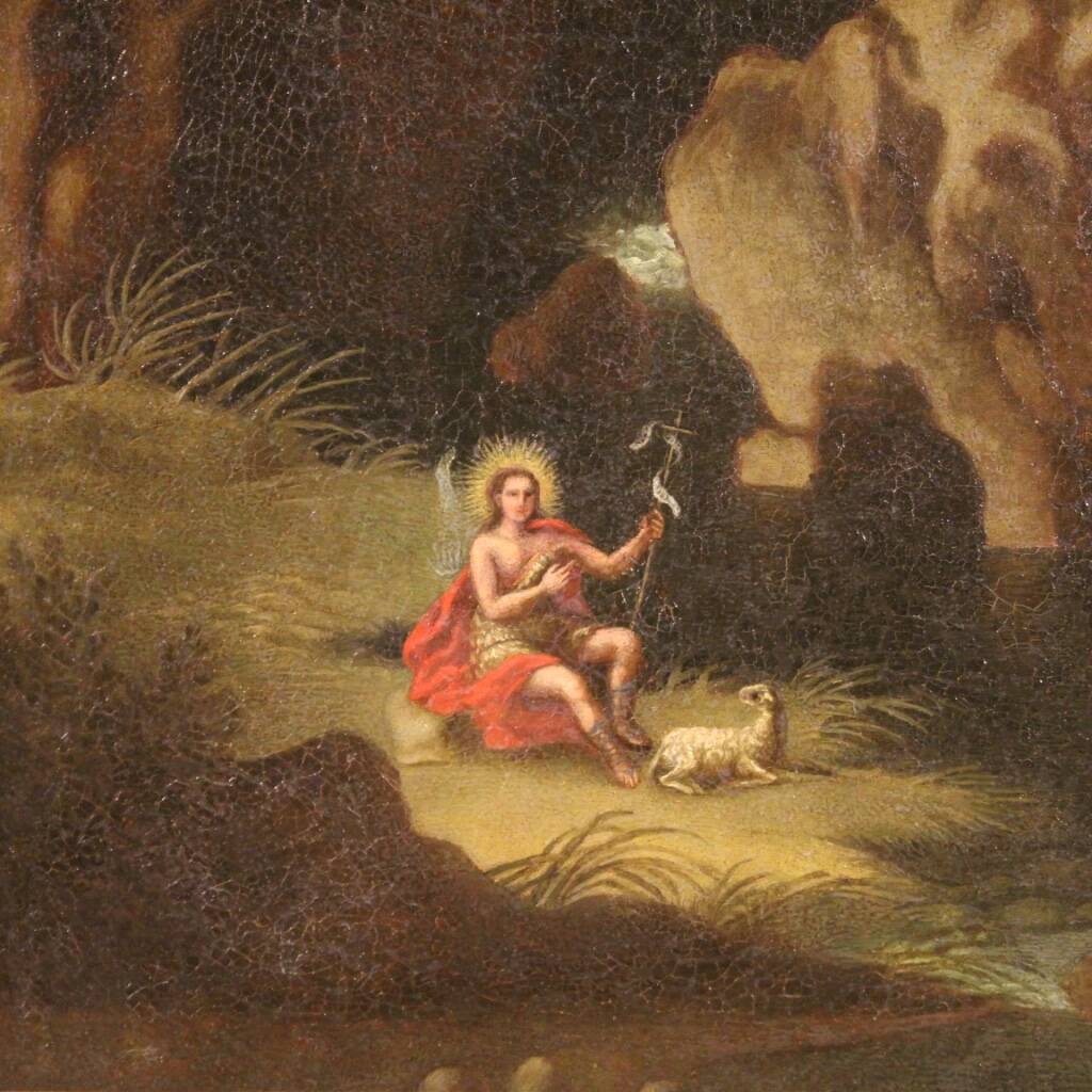 Painting wooded landscape with St. John the Baptist from 18th century