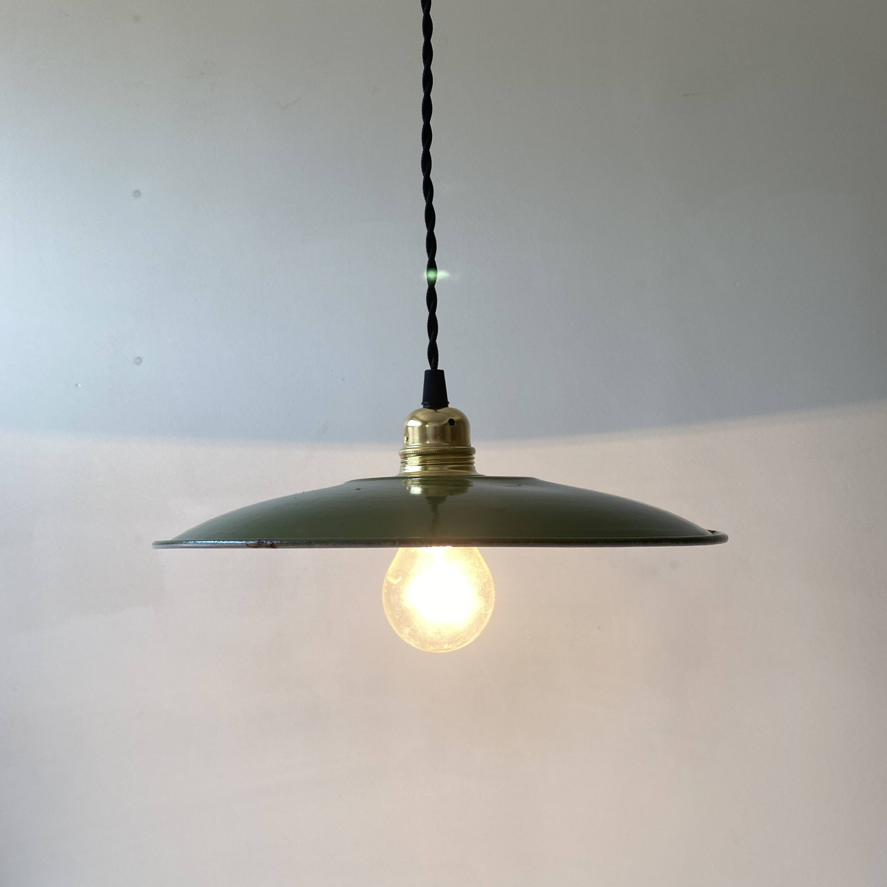 Old large industrial enamelled pendant 29.5 cm
