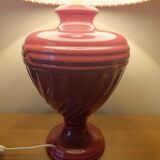 Duo lamp with raspberry ceramic base and vintage print lampshade