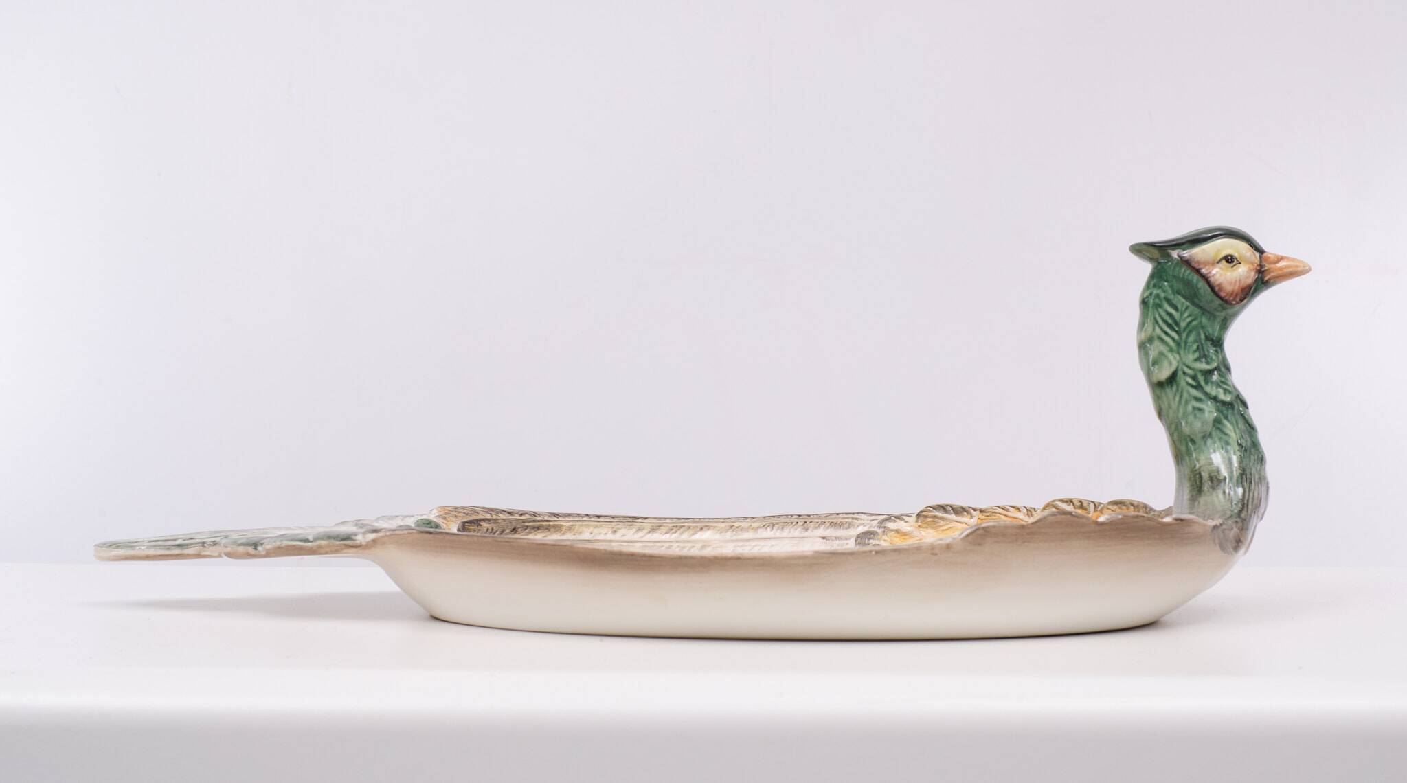 Mid century modern large Italian ceramic Peacock platter