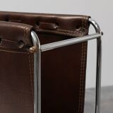 Vintage Magazine rack in chrome and faux leather, France 1960s