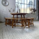 Set of round table and 4 rounded benches, 1950