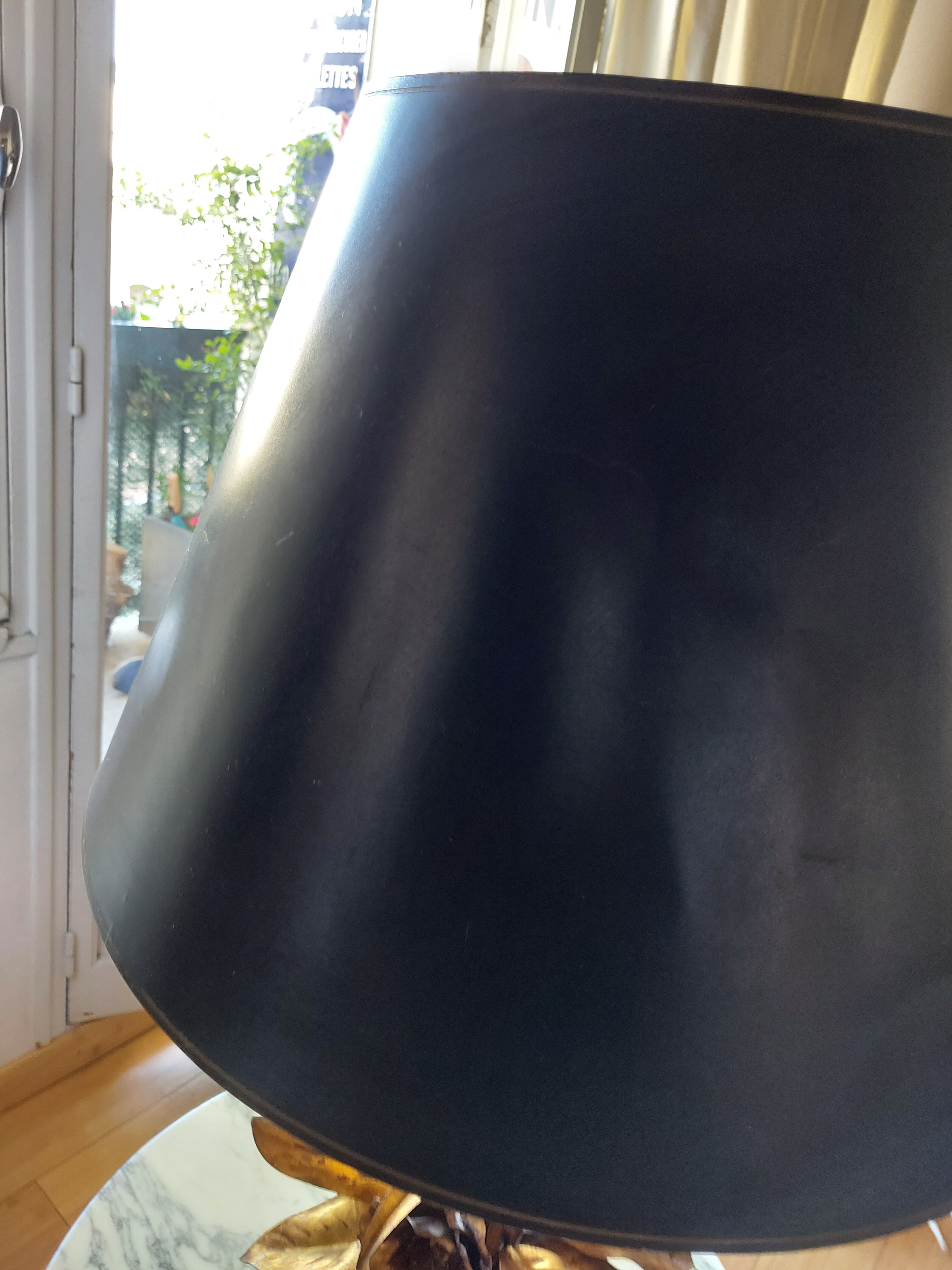 Large lamp, bouquet of vintage anemone flowers, gold metal, Hans Kogl