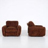 pair of brown fabric armchairs, Italy - 1970s