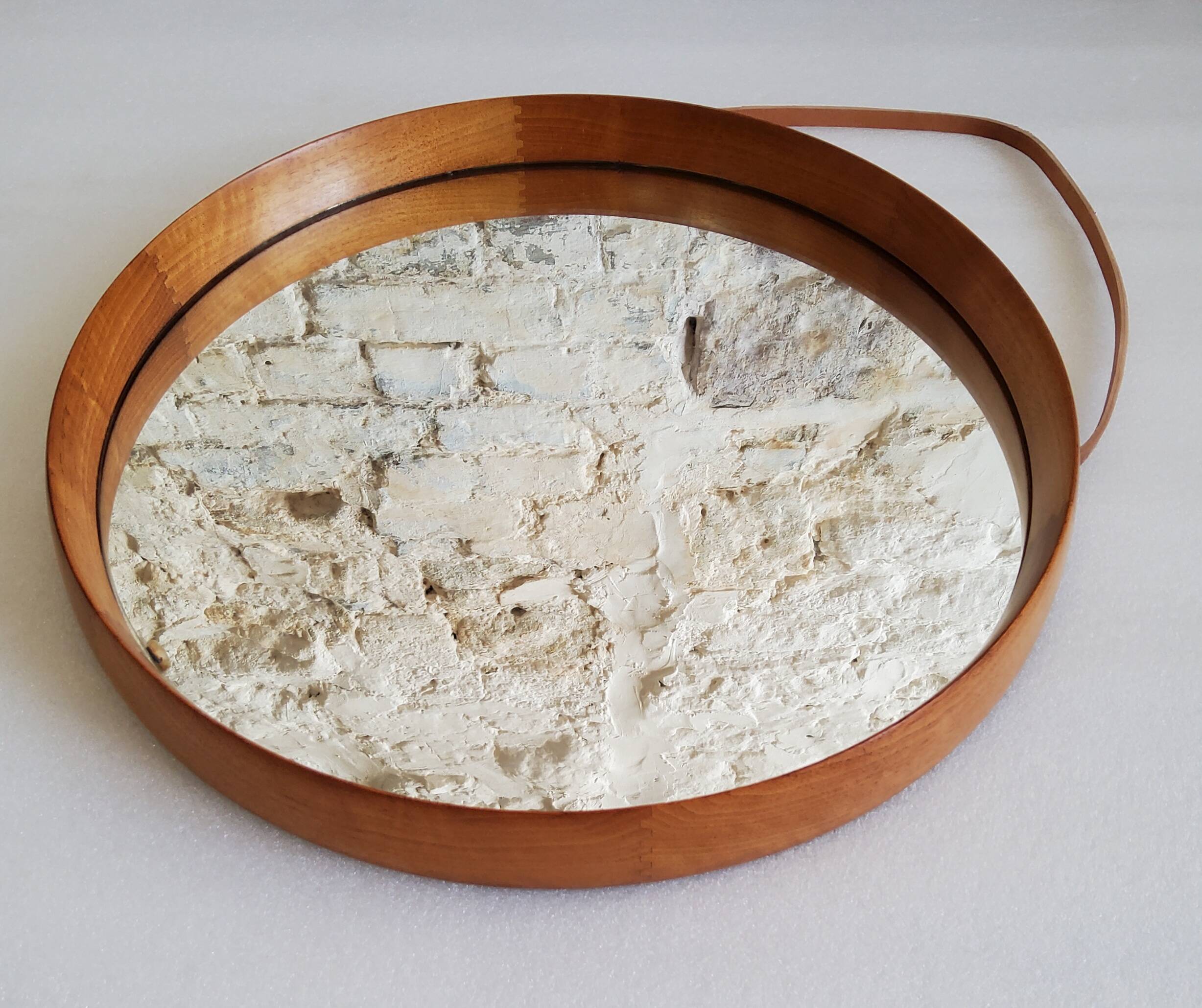 Round teak mirror by Uno and Osten Kristiansson for Luxus Vittsjö, Sweden.