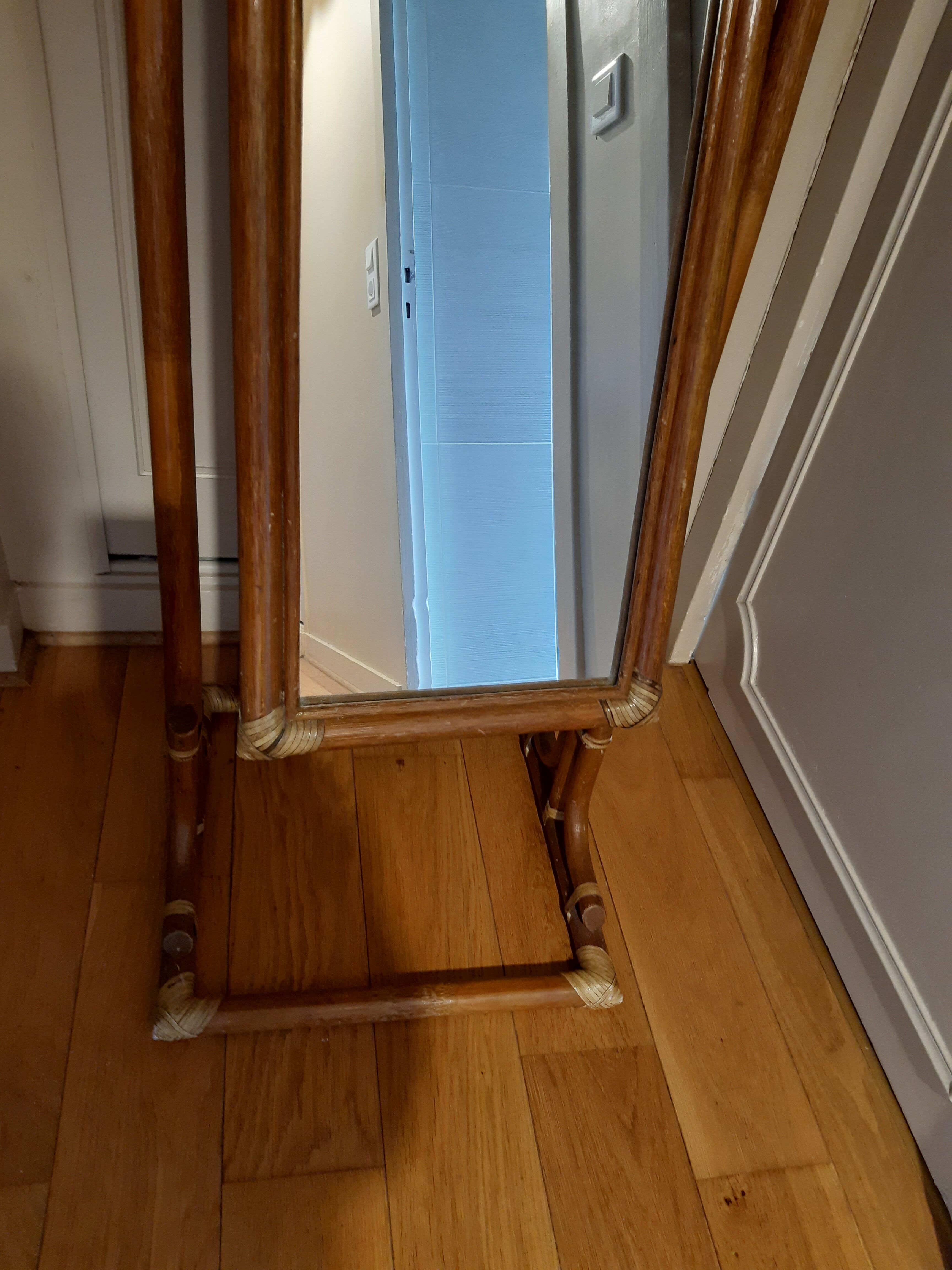 Psyche mirror in rattan 70's 124cm X 24cm