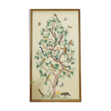 Vintage bird embroidered paint with wooden frame