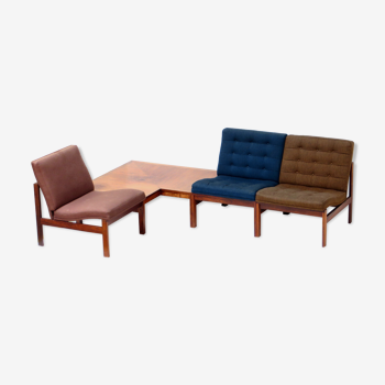 France and Son rosewood lounge chair element sofa set by Ole Gjerløv Knudsen & Torben Lind, 1960s