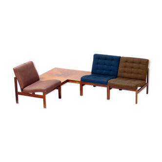 France and Son rosewood lounge chair element sofa set by Ole Gjerløv Knudsen & Torben Lind, 1960s