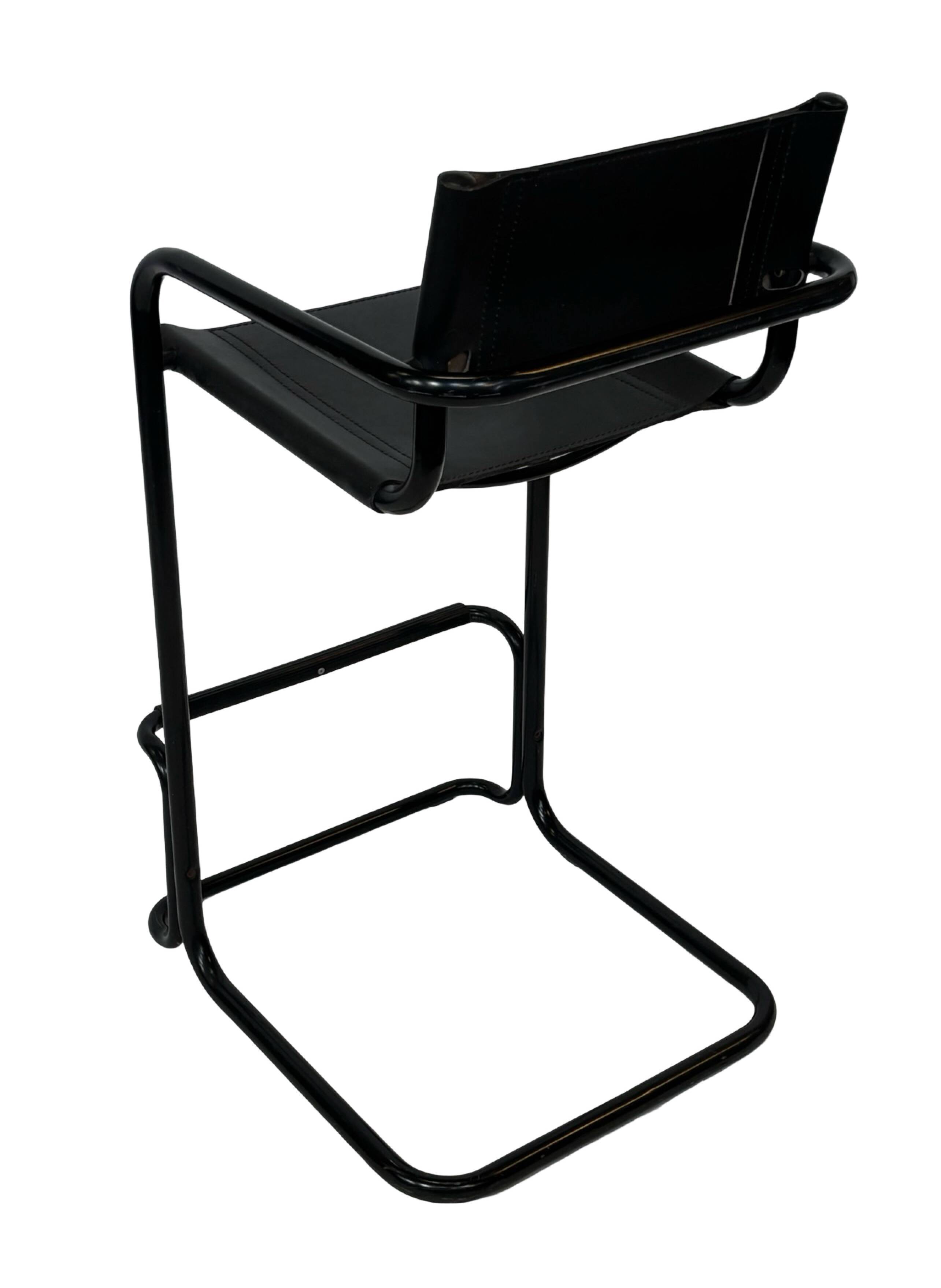 Vintage Black Leather & black frame Italian Modern Barstool